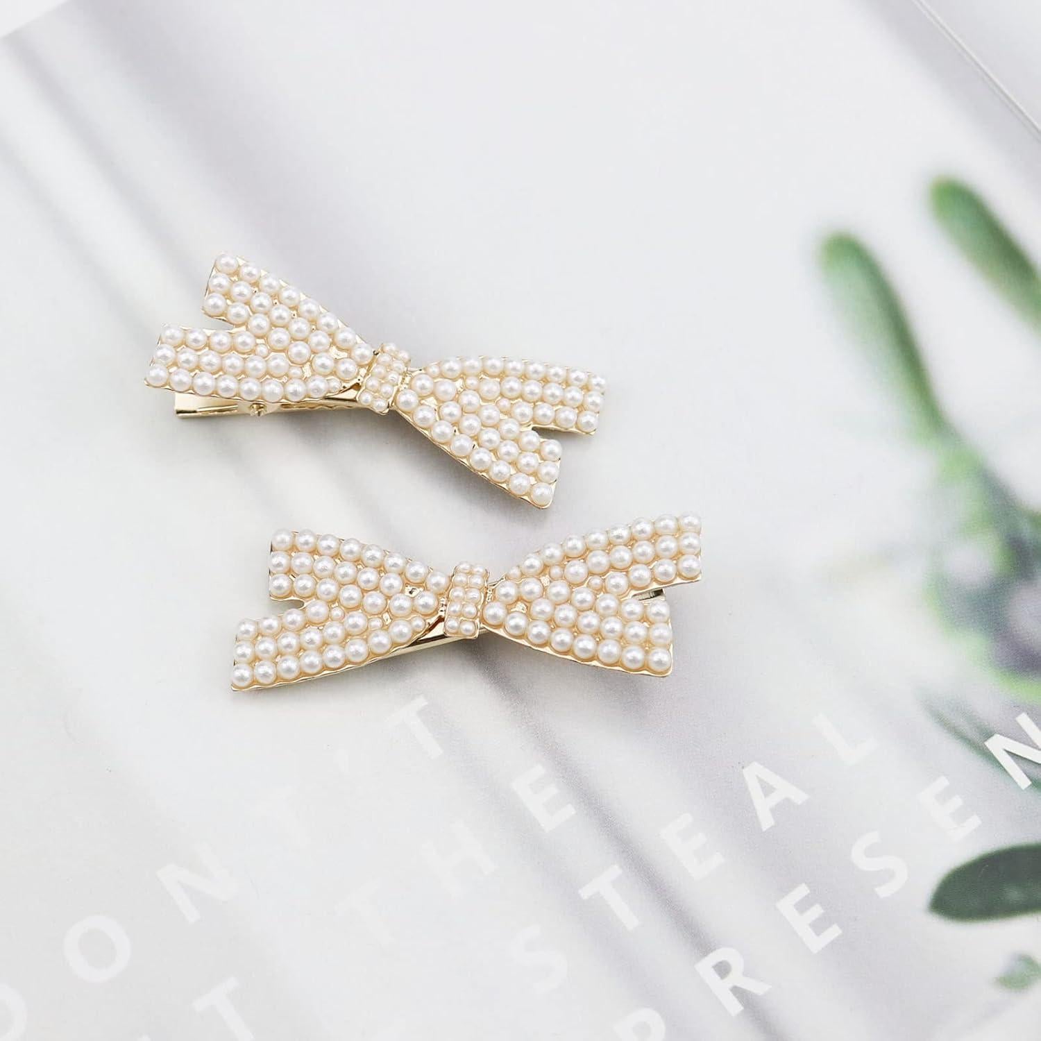 10 Clips de Pelo con Lazo de Perlas Dorados - Accesorios Elegantes