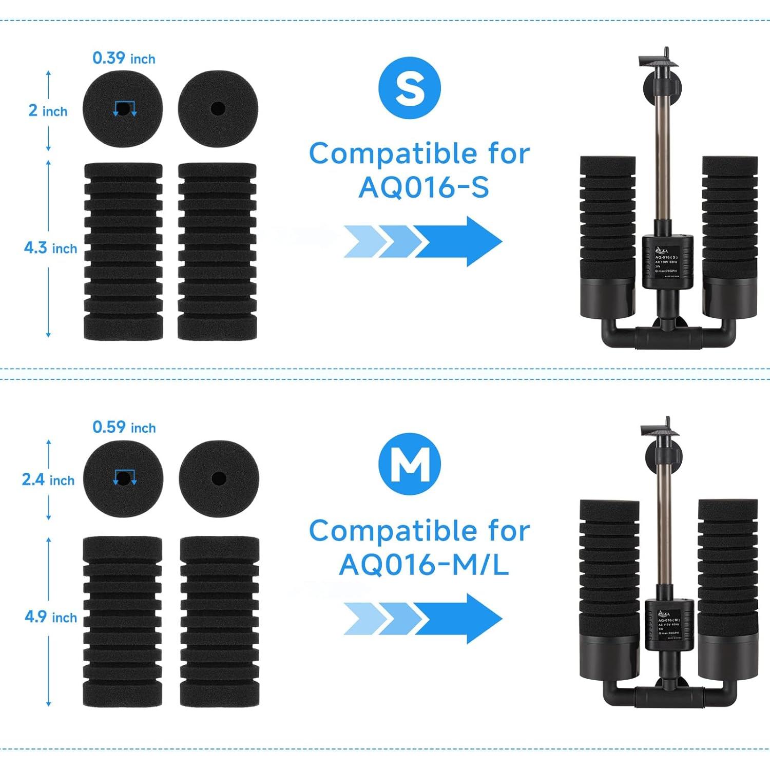 Paquete de 4 Filtros de Esponja AQQA AQ016-S Reemplazo