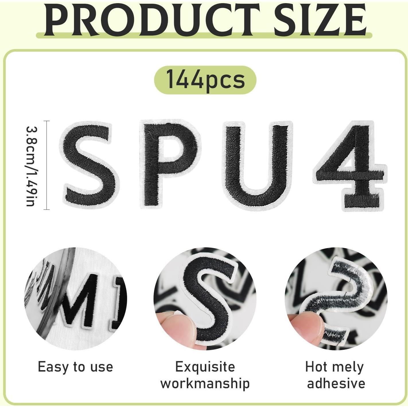 144 Piezas Parches Bordados Letras y Números RF-patch Negro