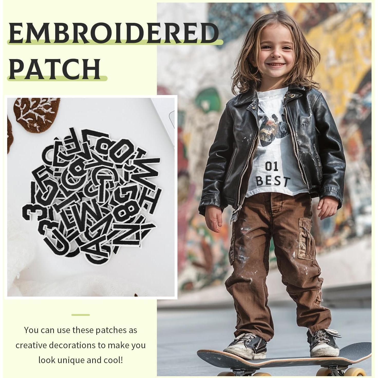 144 Piezas Parches Bordados Letras y Números RF-patch Negro