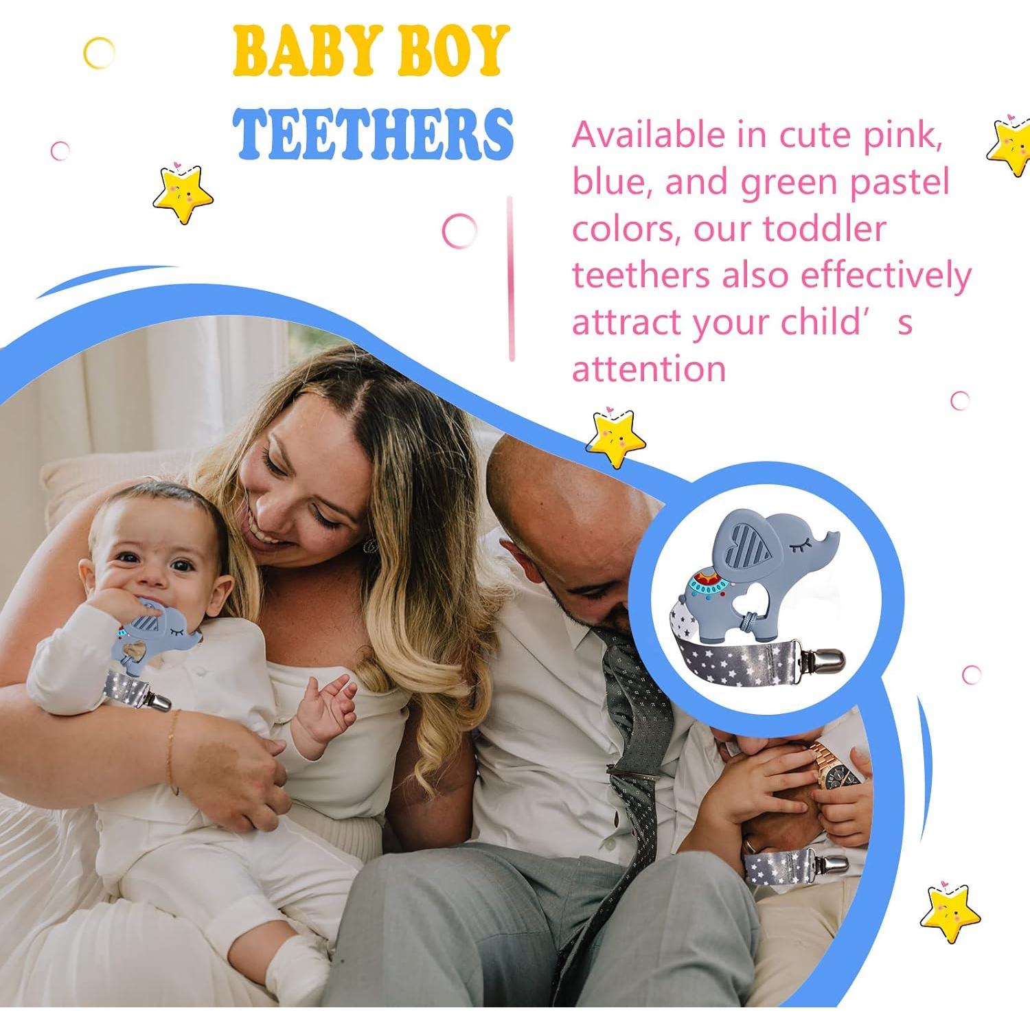 Mordedor de Dinosaurio Gris para Bebés + Clip Chupete Silicona