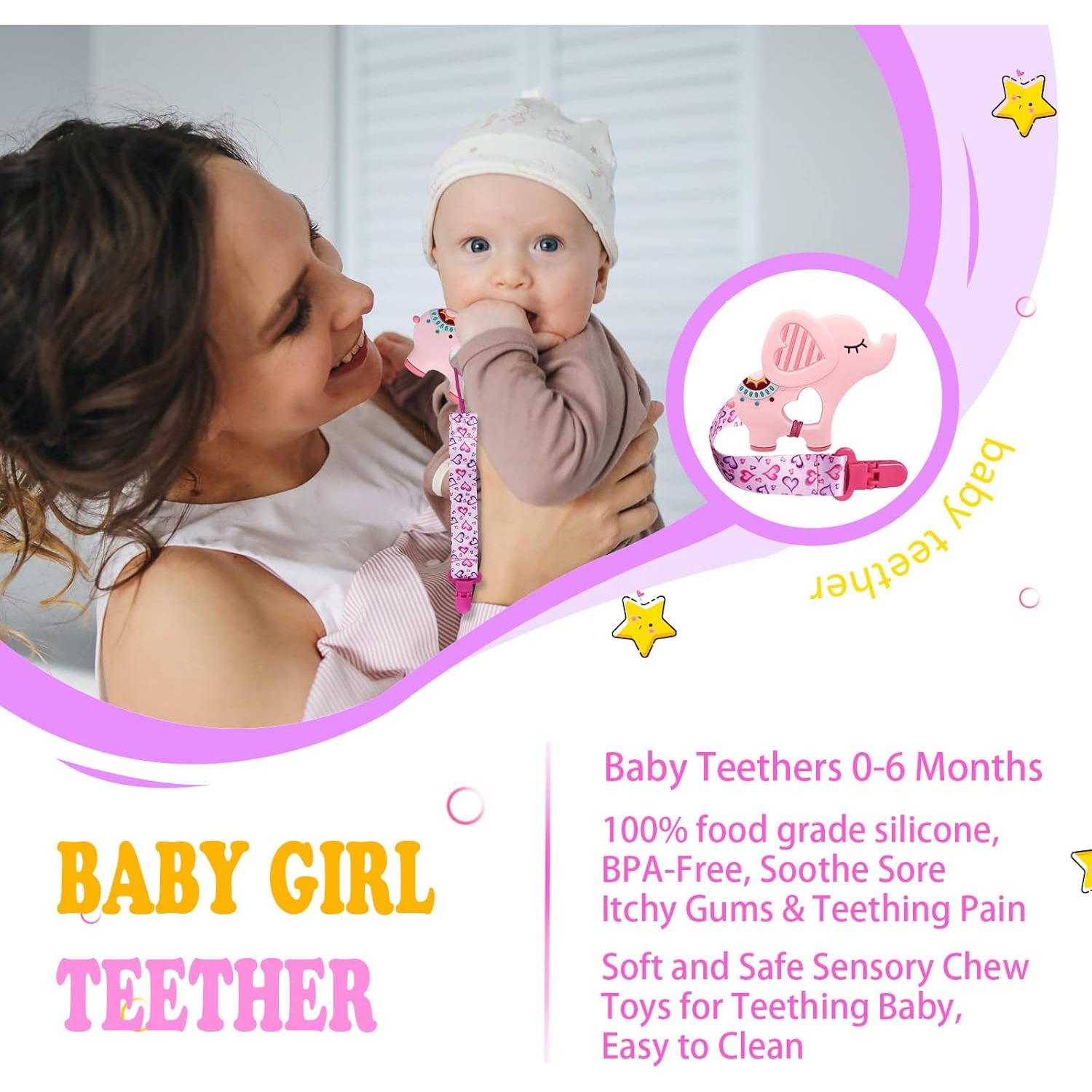 Mordedor de Dinosaurio Gris para Bebés + Clip Chupete Silicona