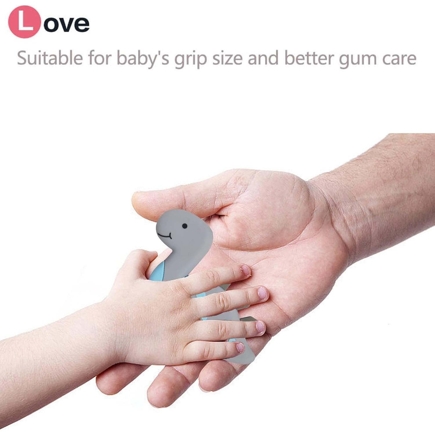 Mordedor de Dinosaurio Gris para Bebés + Clip Chupete Silicona