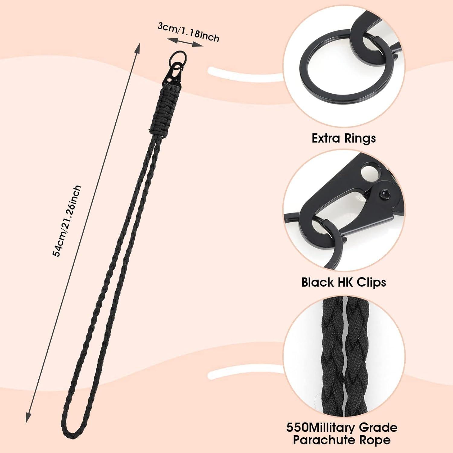 Lanyard de Paracord Ouligay 55 cm Alta Resistencia Negro