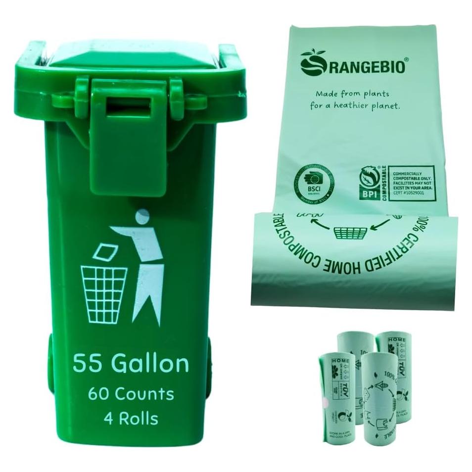 Bolsas de Basura Compostables OrangeBio 55 Galones 60 Unidades