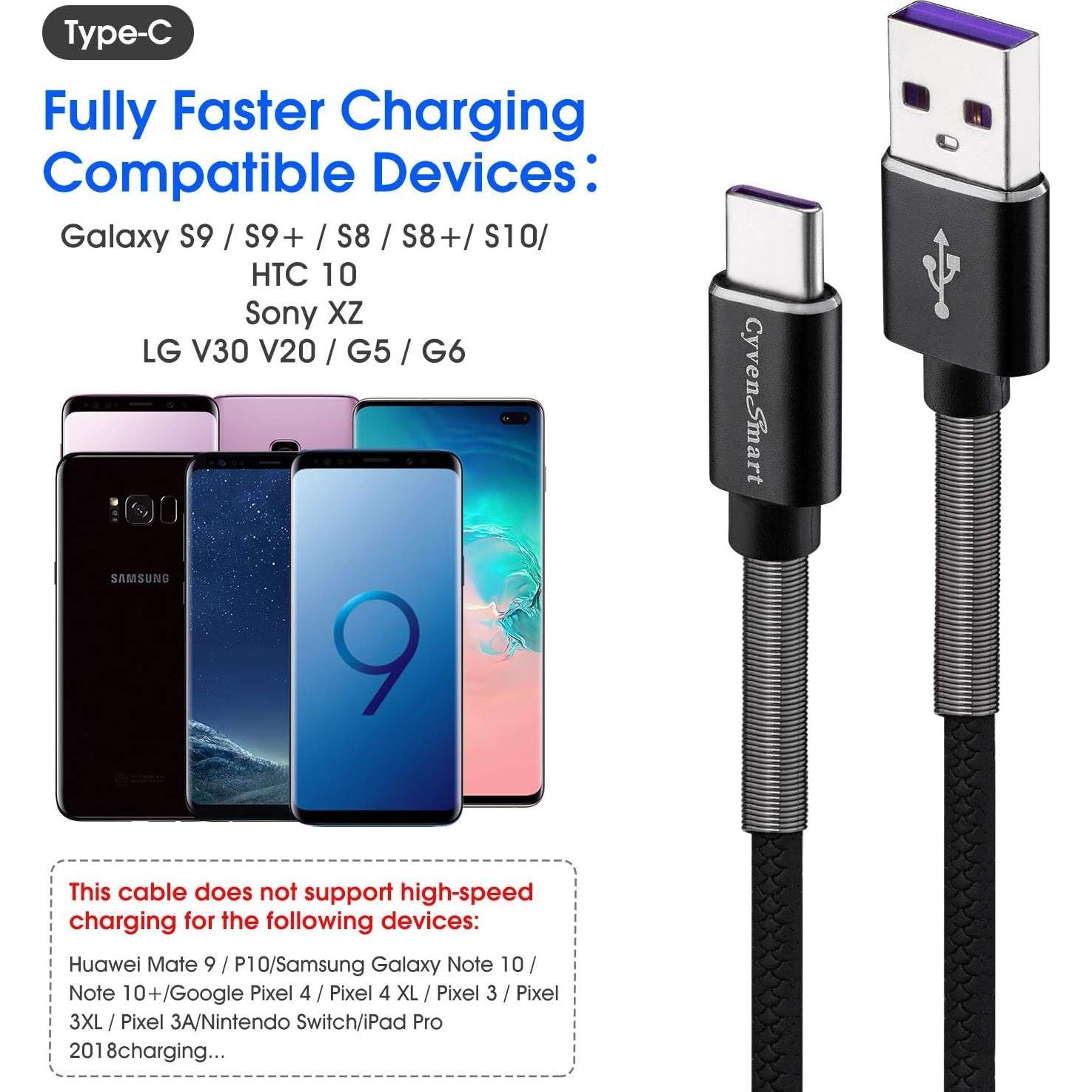 Cable de Carga Rápida Tipo C 10 Unidades Cyvensmart 1 Pie Negro