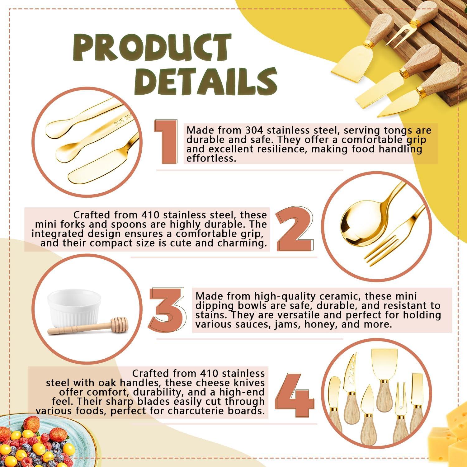 Set de Utensilios de Charcutería Dorados 70 Piezas Mlurcu