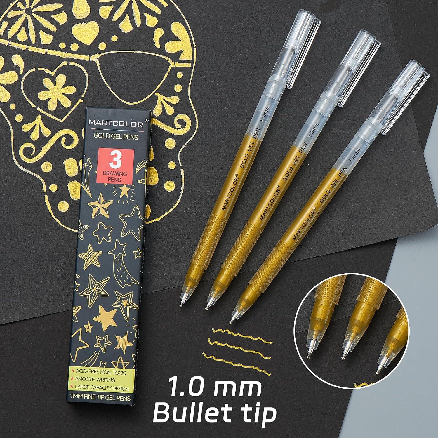 Bolígrafos de Gel Dorados MARTCOLOR - Paquete de 3, Punta Fina 1mm