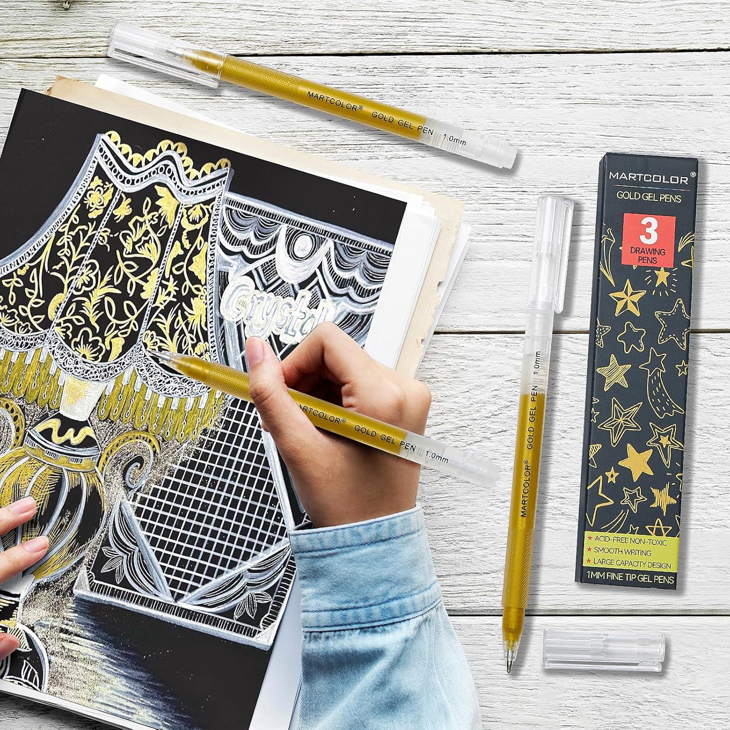 Bolígrafos de Gel Dorados MARTCOLOR - Paquete de 3, Punta Fina 1mm