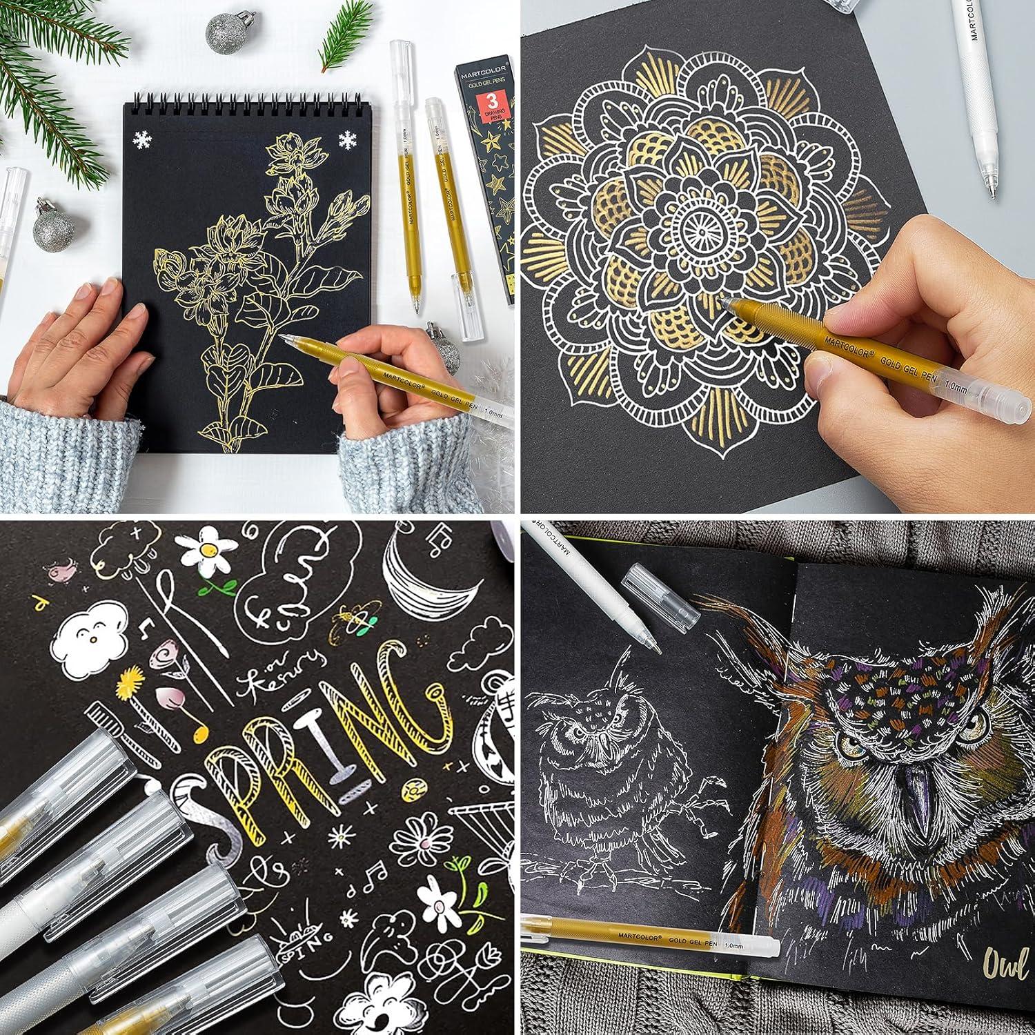 Bolígrafos de Gel Dorados MARTCOLOR - Paquete de 3, Punta Fina 1mm