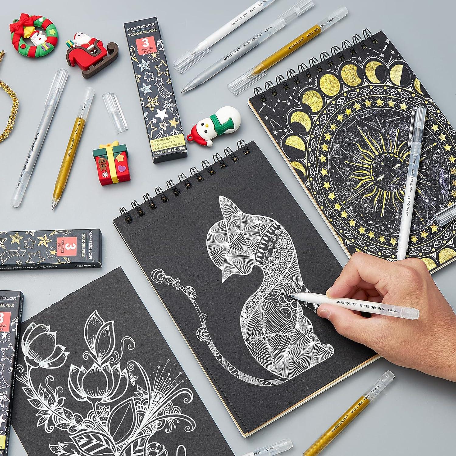 Bolígrafos de Gel Dorados MARTCOLOR - Paquete de 3, Punta Fina 1mm