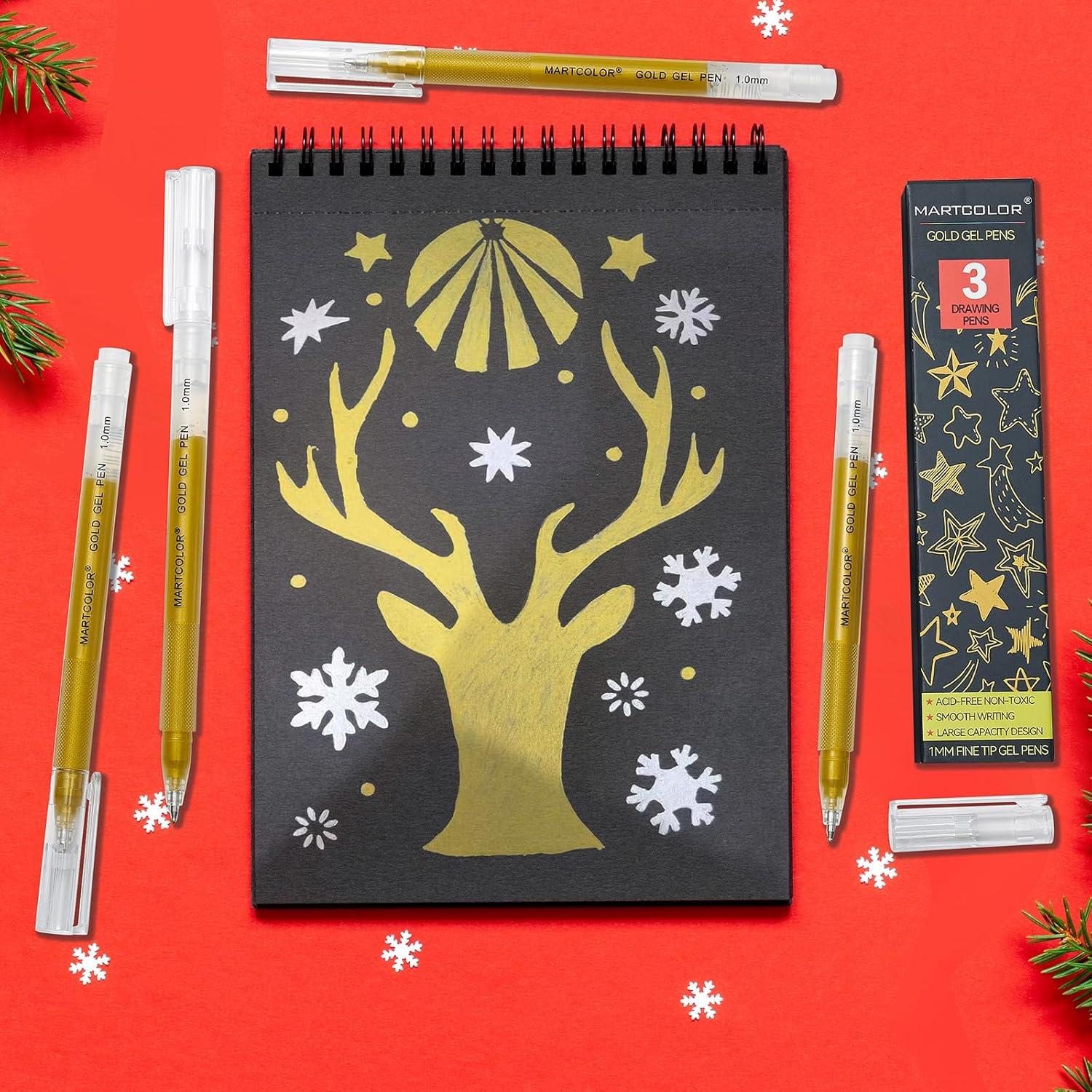 Bolígrafos de Gel Dorados MARTCOLOR - Paquete de 3, Punta Fina 1mm