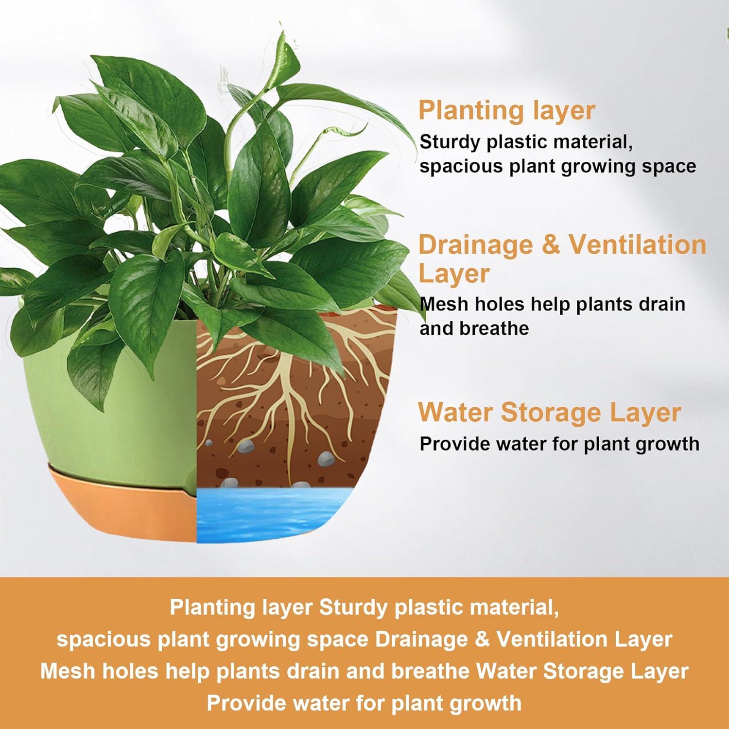 Macetas colgantes autorriego KPUVX 25 cm, paquete de 3 verdes