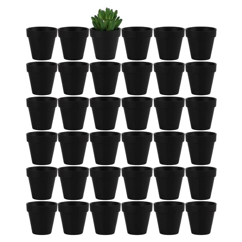 Yishang 36 Mini Macetas de Terracota Negra 6.35 cm con Drenaje