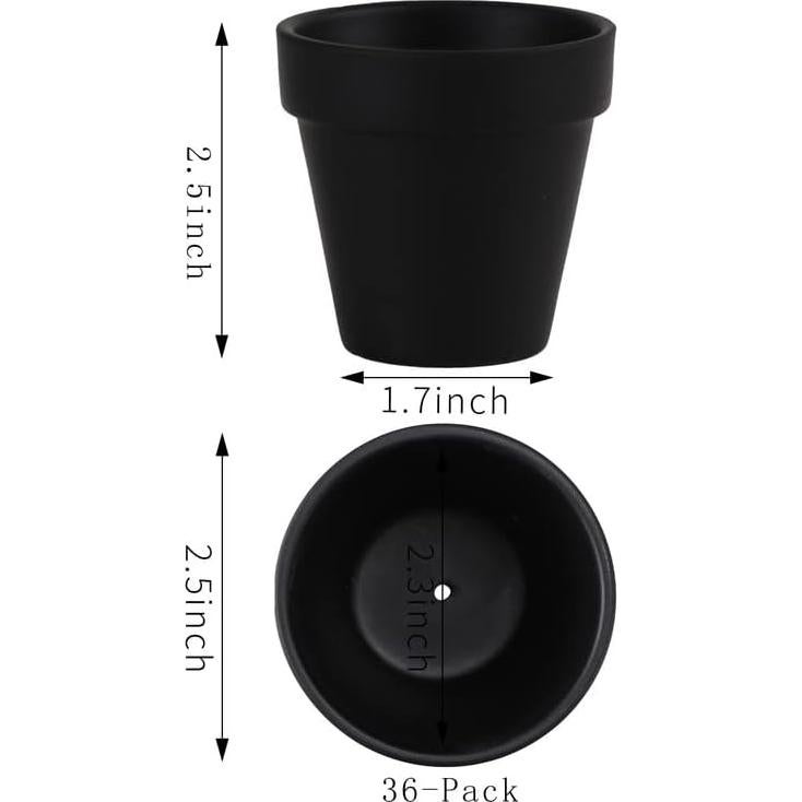 Yishang 36 Mini Macetas de Terracota Negra 6.35 cm con Drenaje