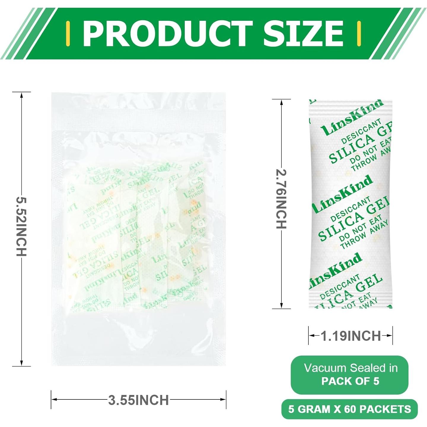 Gel de Silica LinsKind 5g [60 Paquetes] Grado Alimenticio