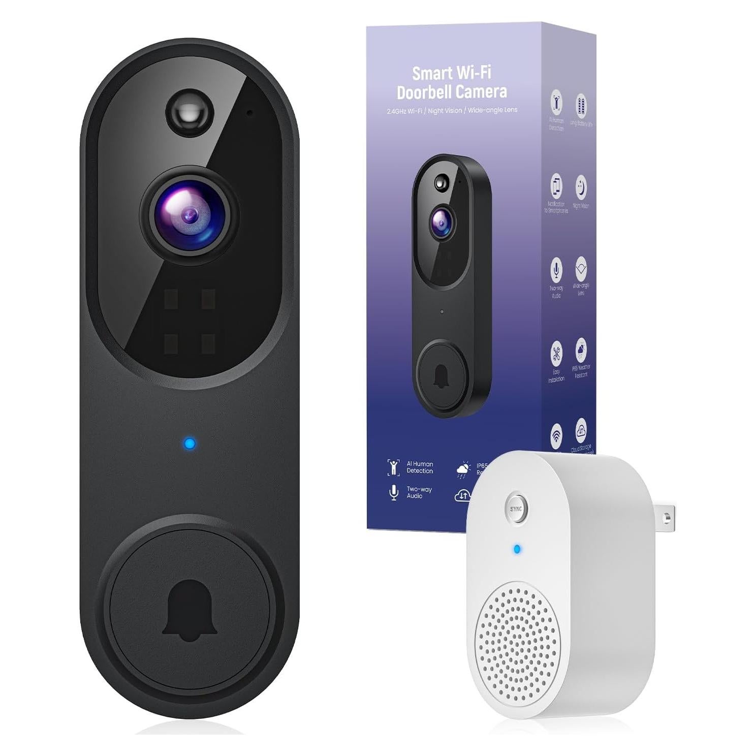 Cámara de Timbre Inalámbrica BITEPASS 1080p con IA y Visión Nocturna