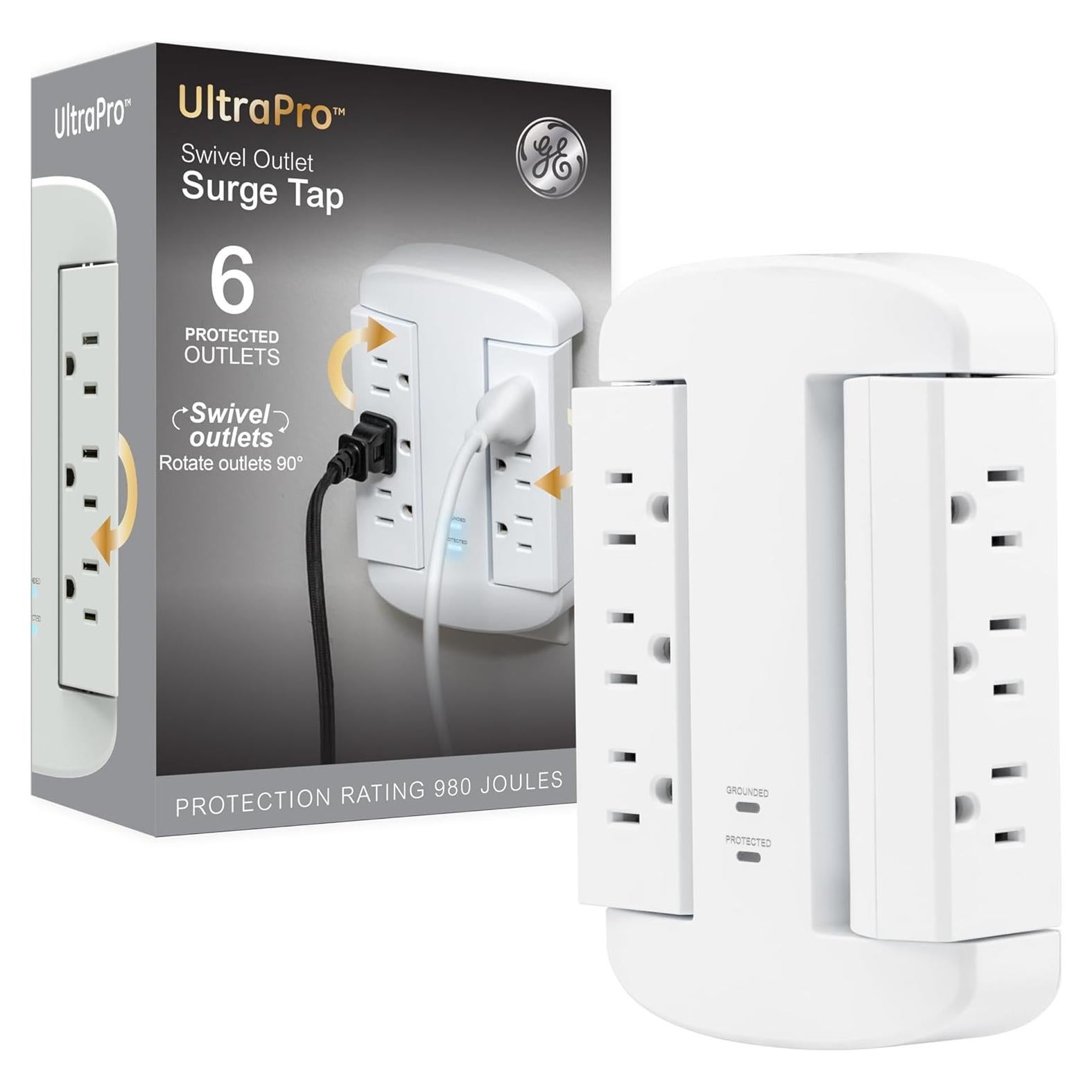 Extensor de Sobretensión GE 6 Salidas Giratorio 980 Julios Blanco