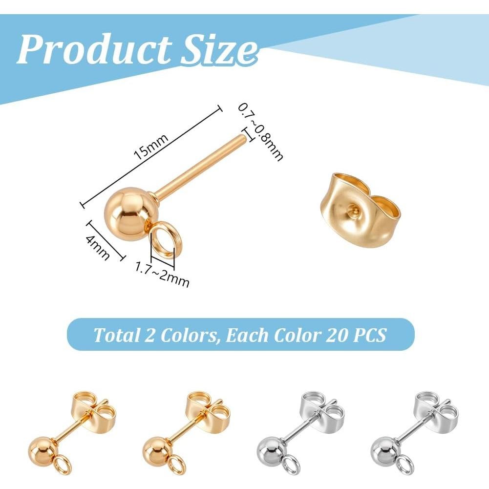 20 Pares de Puntos de Aretes PH PandaHall Acero Inoxidable