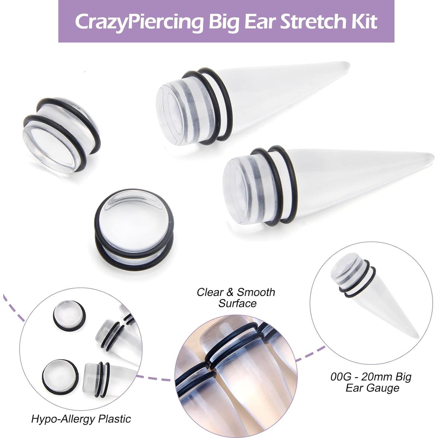 Kit de Tapas y Tapones para Orejas CrazyPiercing 24 Piezas Acrílico