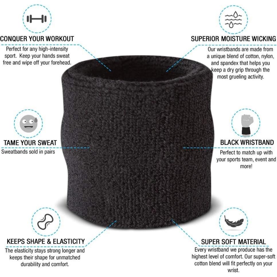 Banda para Muñeca Suddora - Algodón Absorbente 8x7 cm - Negro