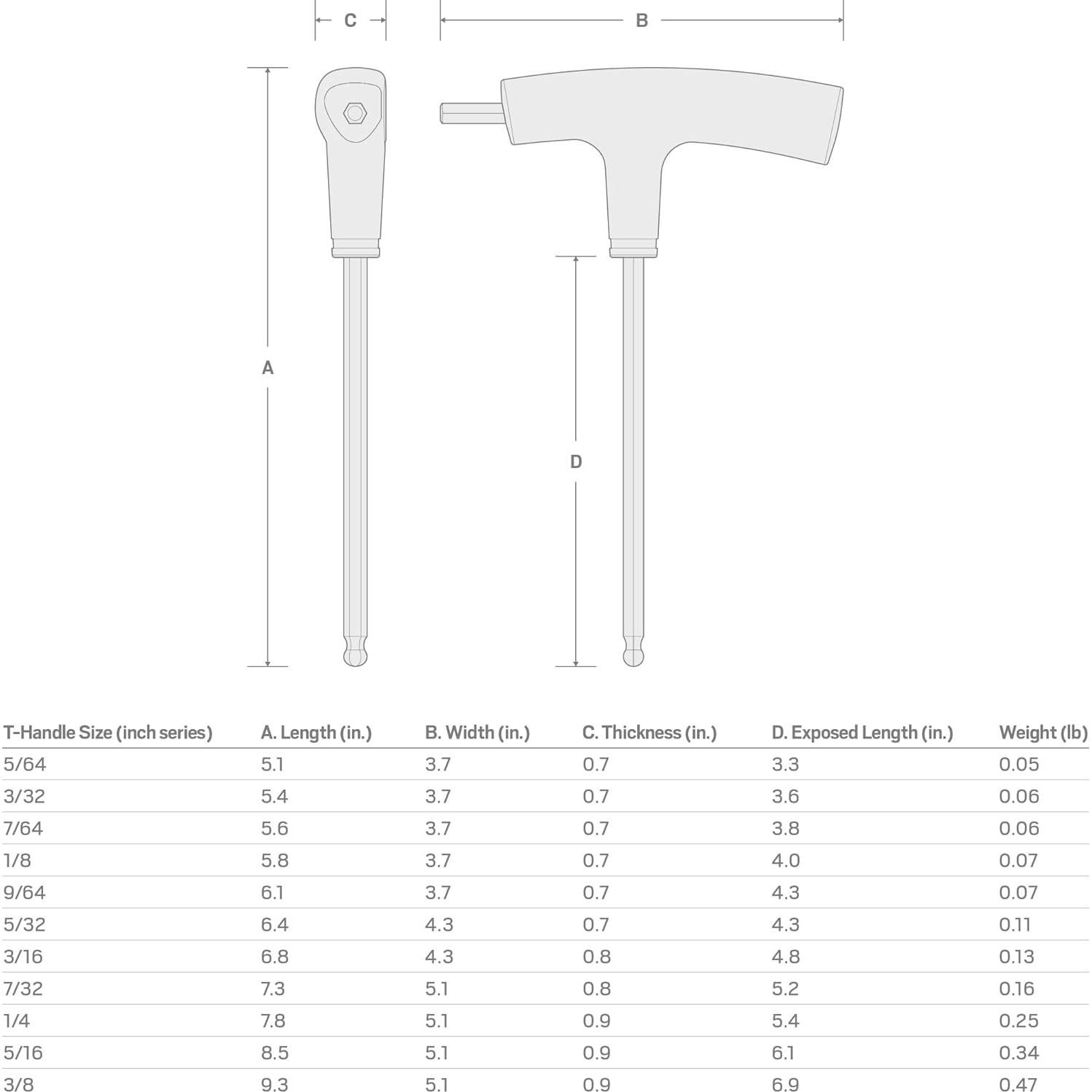 Llave T Tekton con extremo de bola 0.64 cm KTX37250