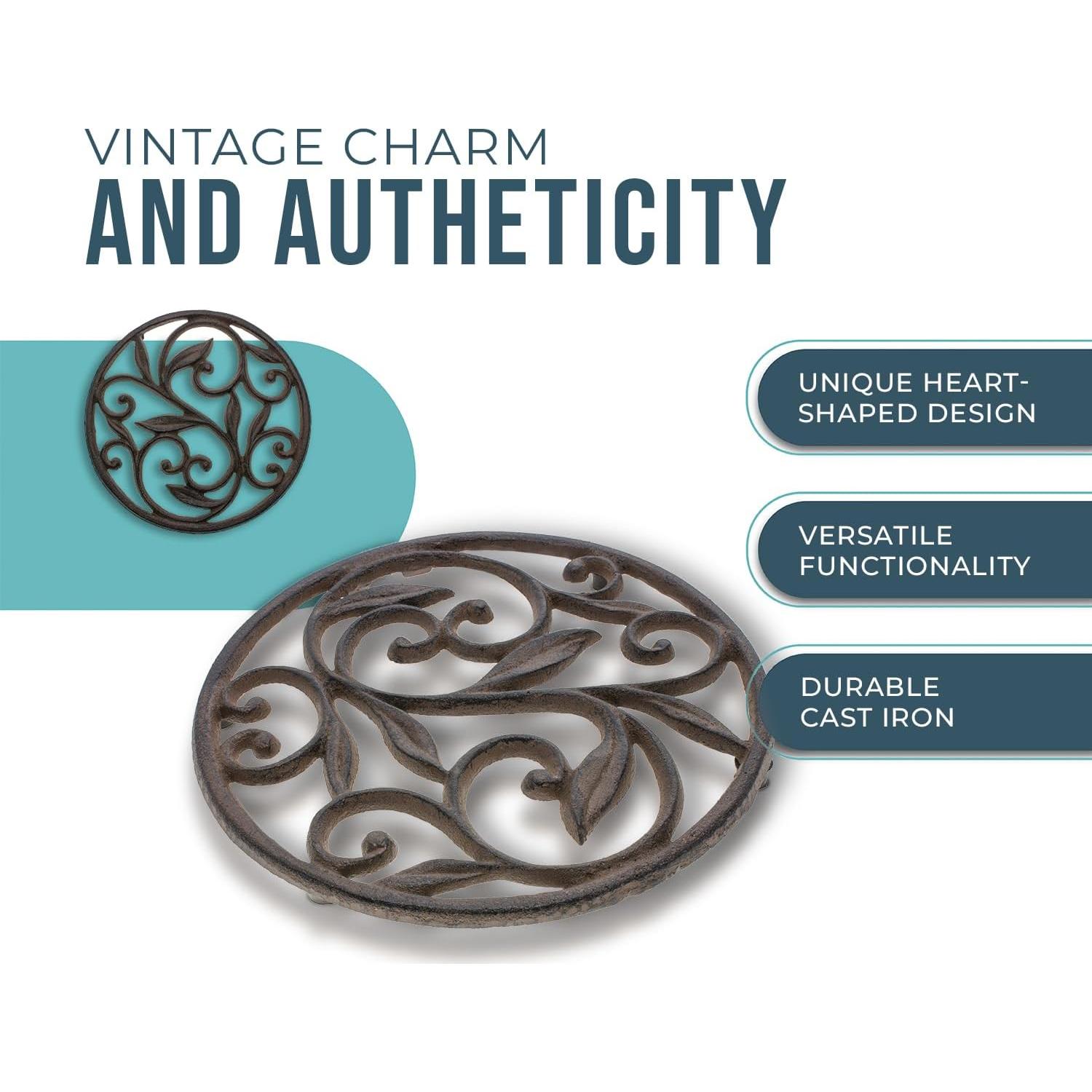 Trivet Redondo de Hierro Fundido Comfify 19.69 cm Vintage Marrón