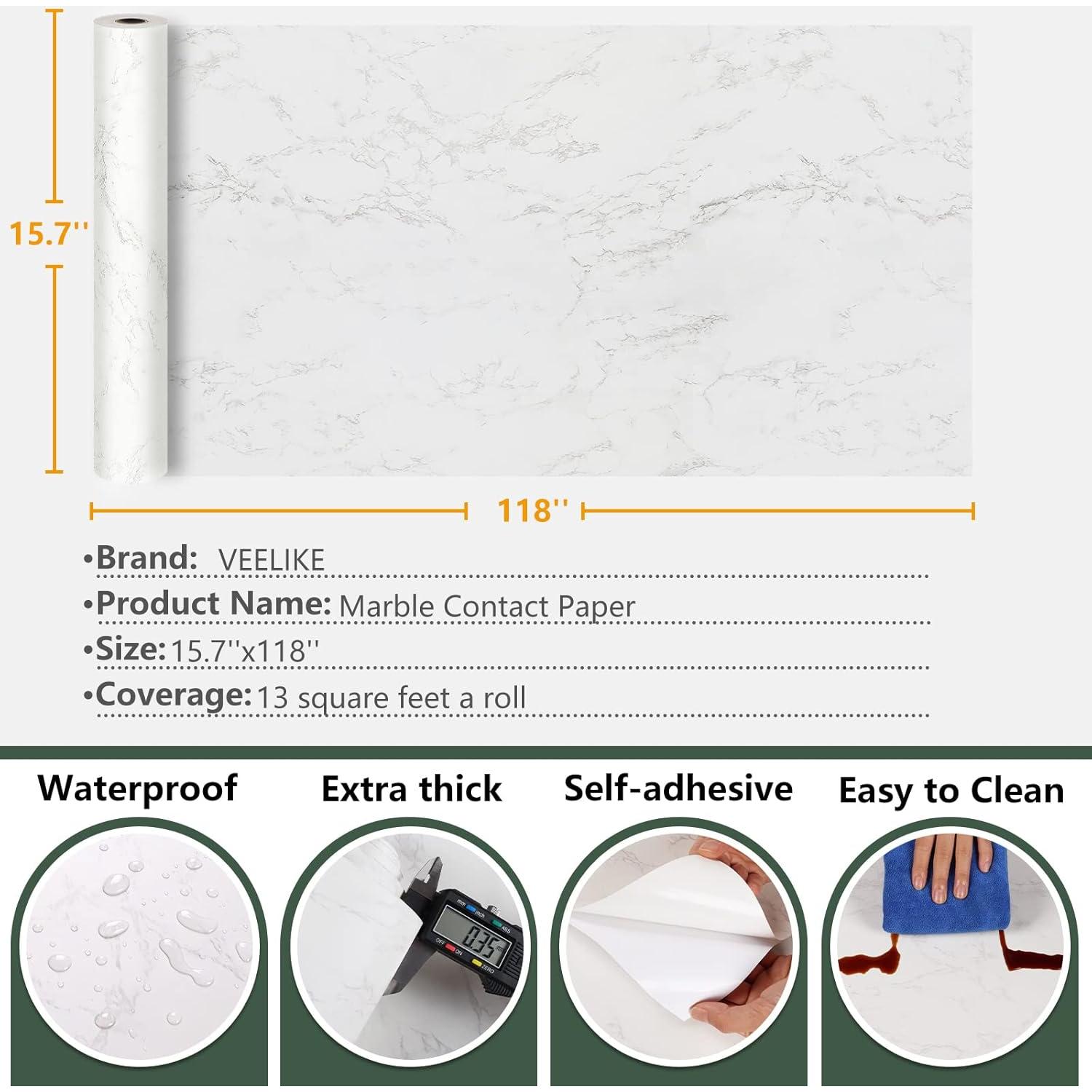 Papel Contacto Autoadhesivo VEELIKE Mármol Blanco Gris 39.88x299.72 cm