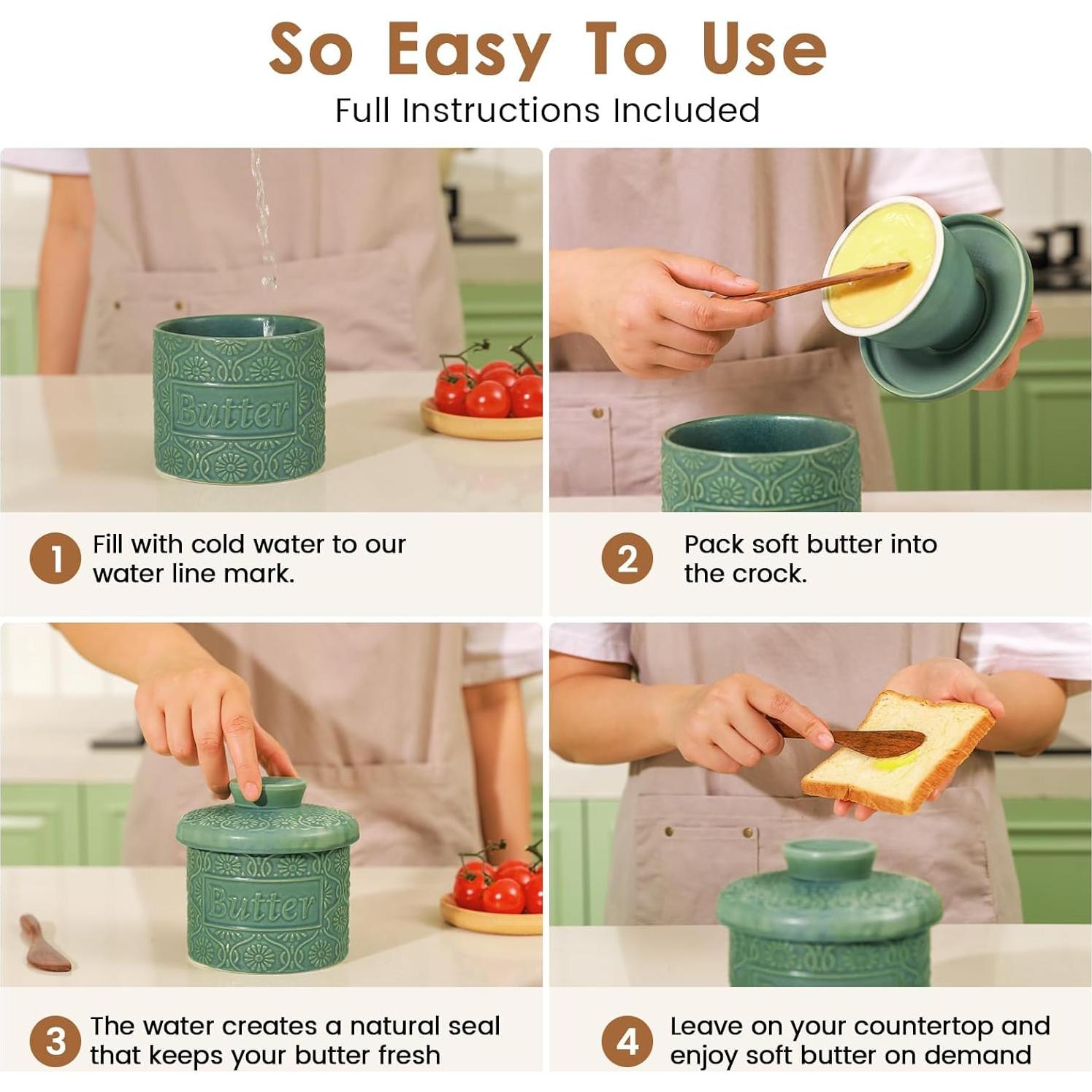 Crock de Mantequilla Cerámica iobiotio Azul con Tapa