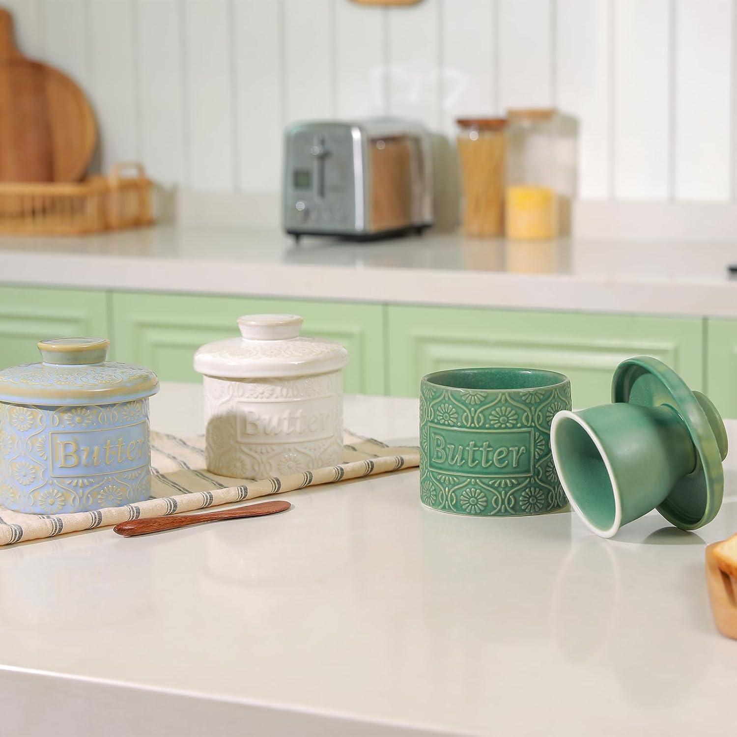 Crock de Mantequilla Cerámica iobiotio Azul con Tapa