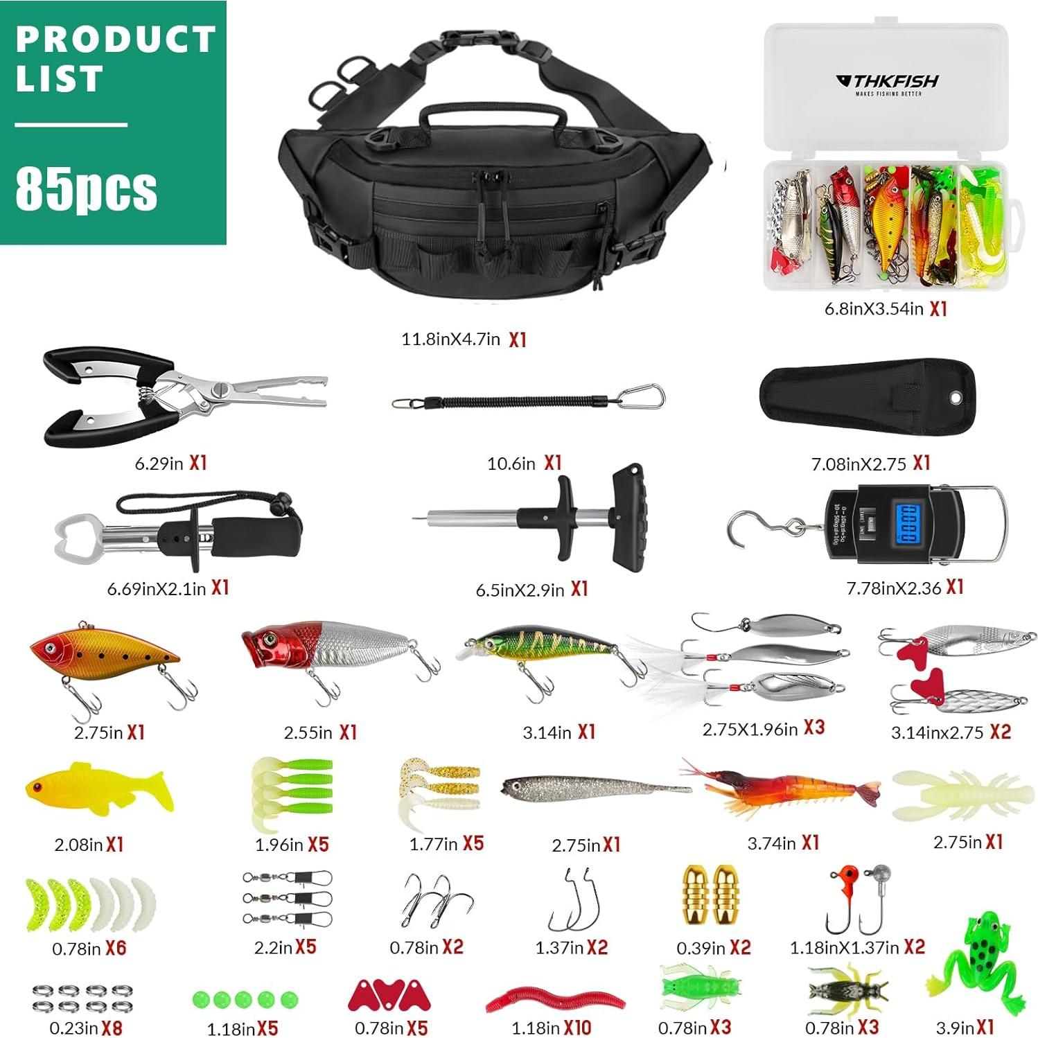 Kit de Pesca THKFISH 85 Piezas con Bolsa Impermeable y Accesorios