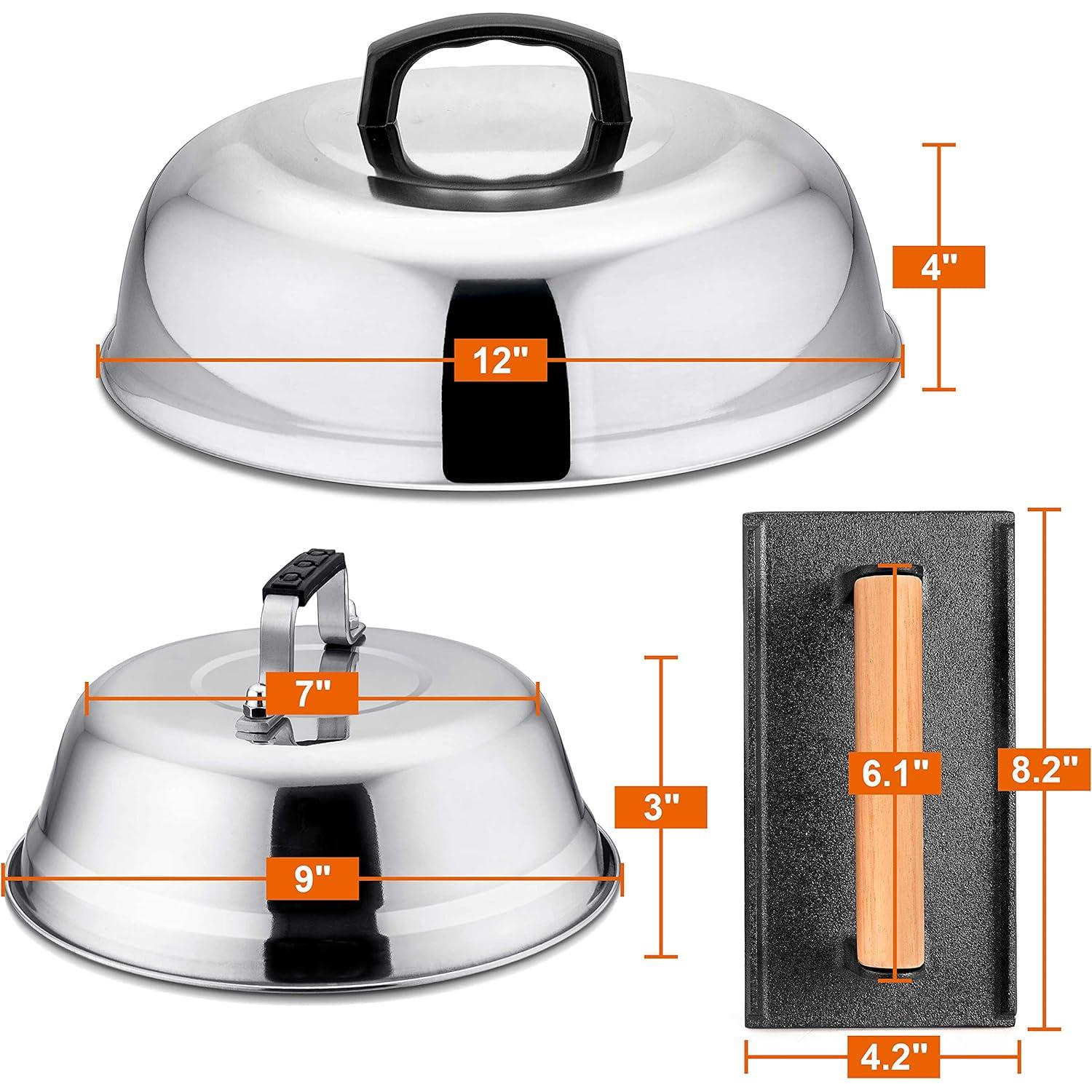 Set de Accesorios de Parrilla Leonyo: 2 Tapas y Prensa de Hierro Fundido