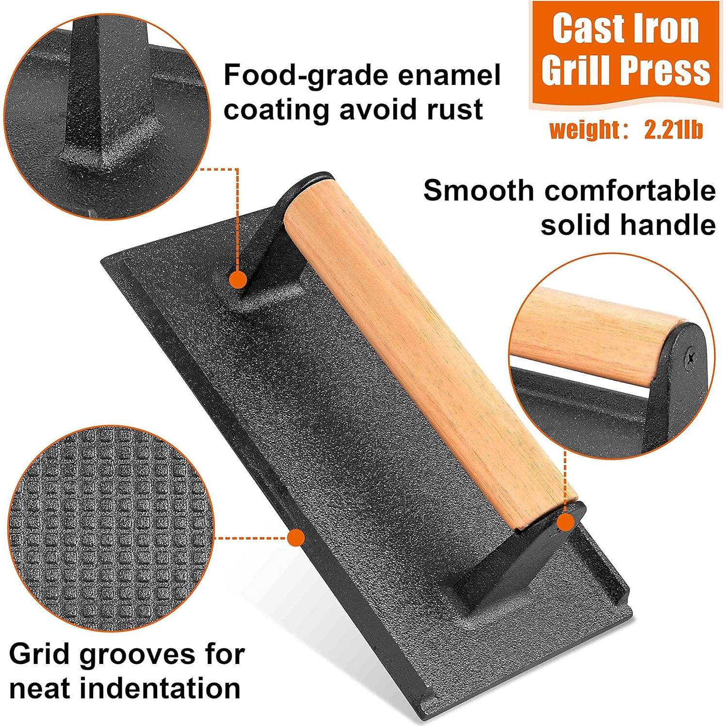 Set de Accesorios de Parrilla Leonyo: 2 Tapas y Prensa de Hierro Fundido