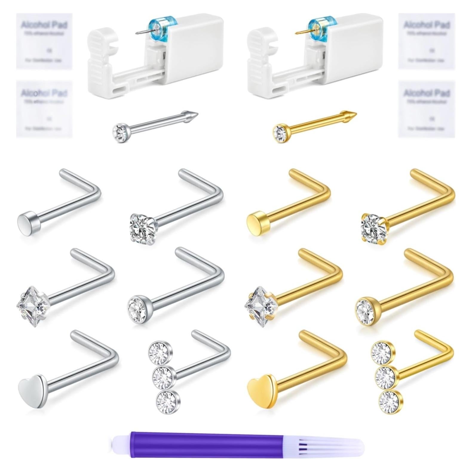 Kit de Piercing de Nariz Tokring - 2 Pistolas 20G y Studs