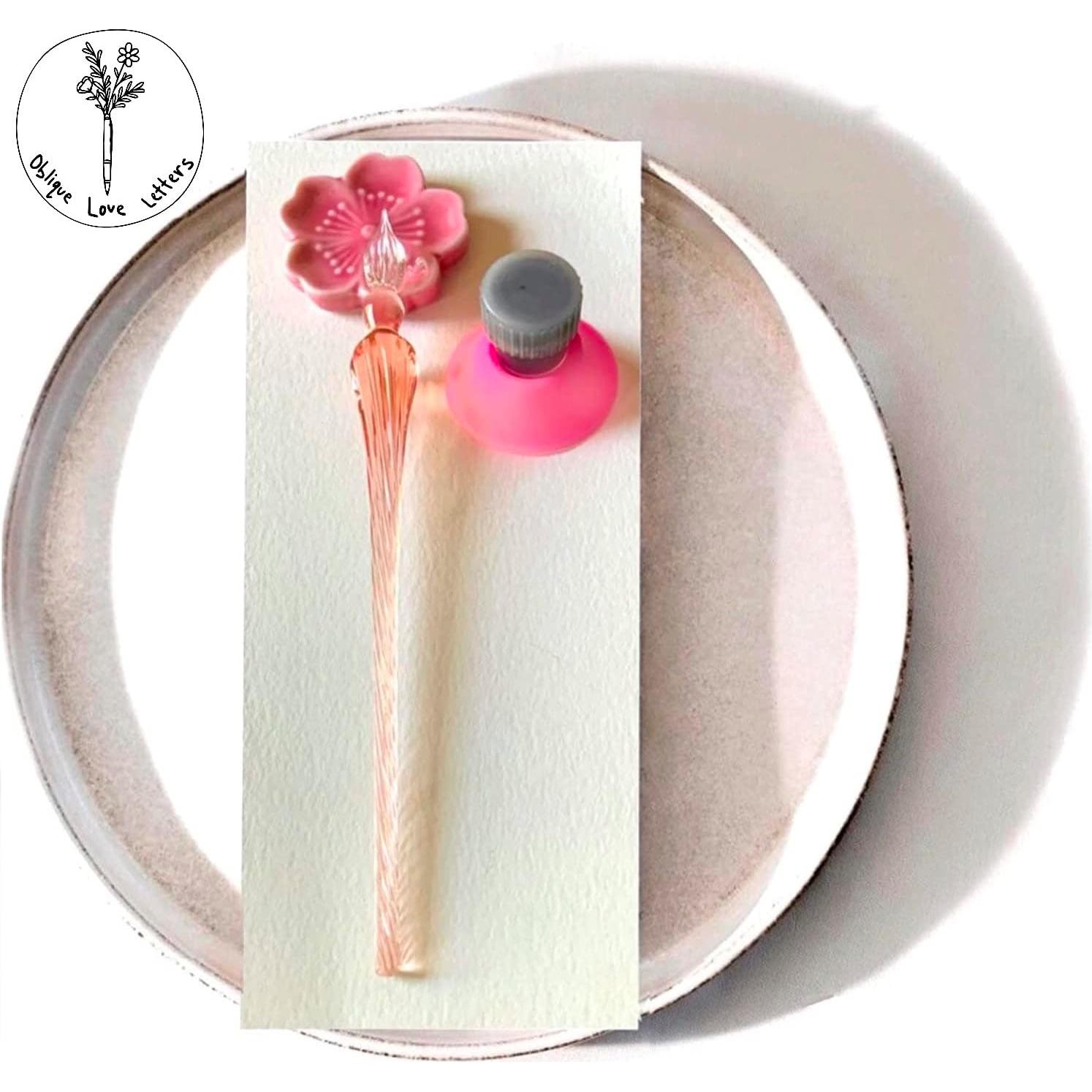Juego de Pluma de Buceo de Vidrio Oblique Love Letters Coral Rosa