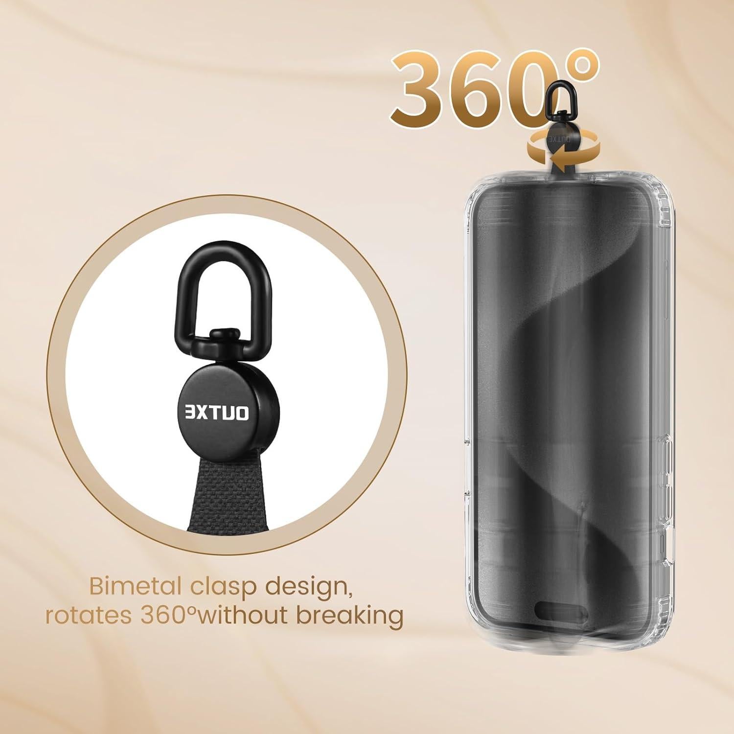 OUTXE Lanyard para Teléfono Rotatable 360° Negro - Compatible con Smartphones