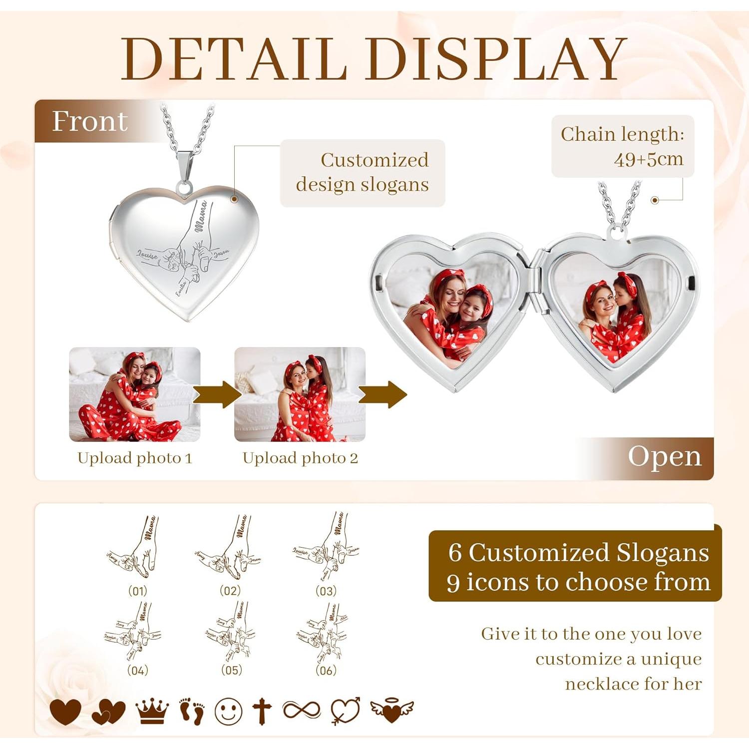 Collar Locket Personalizado Easycosy Acero Inoxidable 50.8 cm