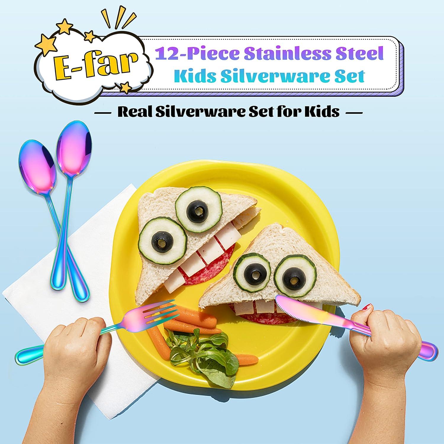 Juego de Cubiertos E-far de 12 Piezas para Niños Arcoíris