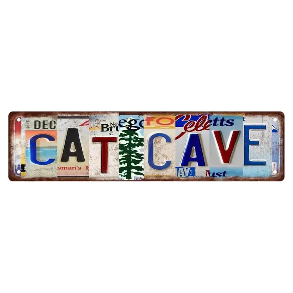 Cartel de Metal Vintage Cueva de Gato 40x10 cm Decoración