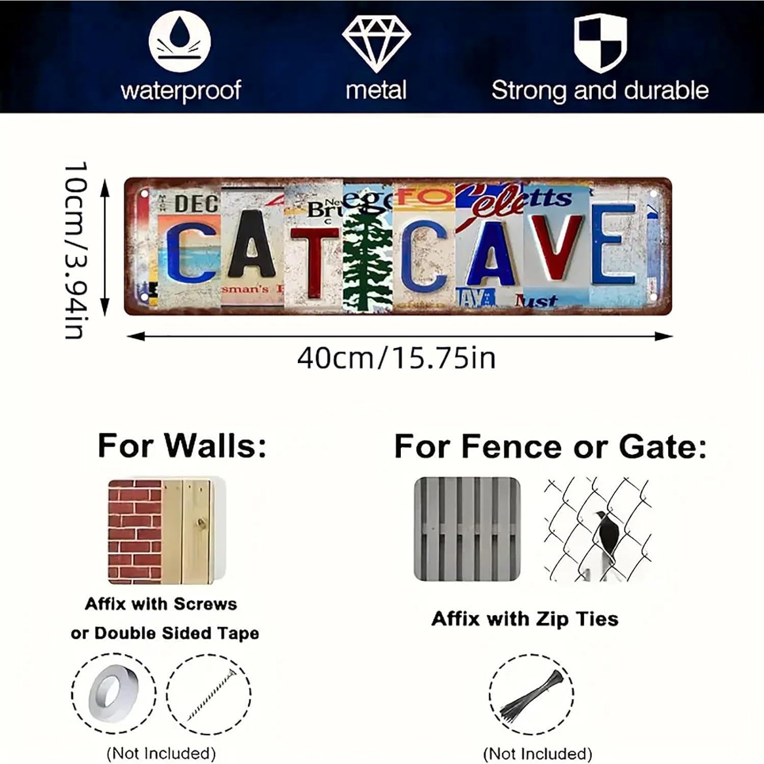 Cartel de Metal Vintage Cueva de Gato 40x10 cm Decoración