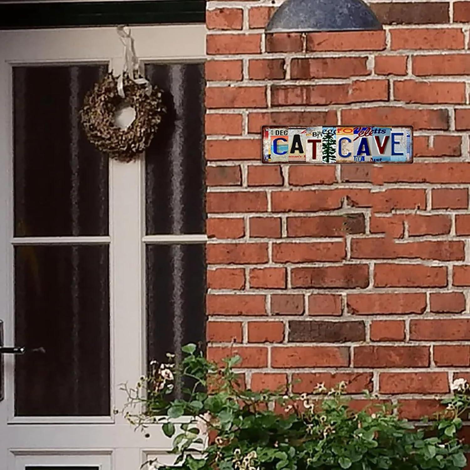 Cartel de Metal Vintage Cueva de Gato 40x10 cm Decoración