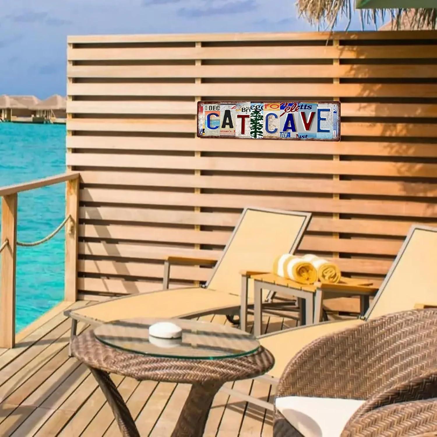 Cartel de Metal Vintage Cueva de Gato 40x10 cm Decoración