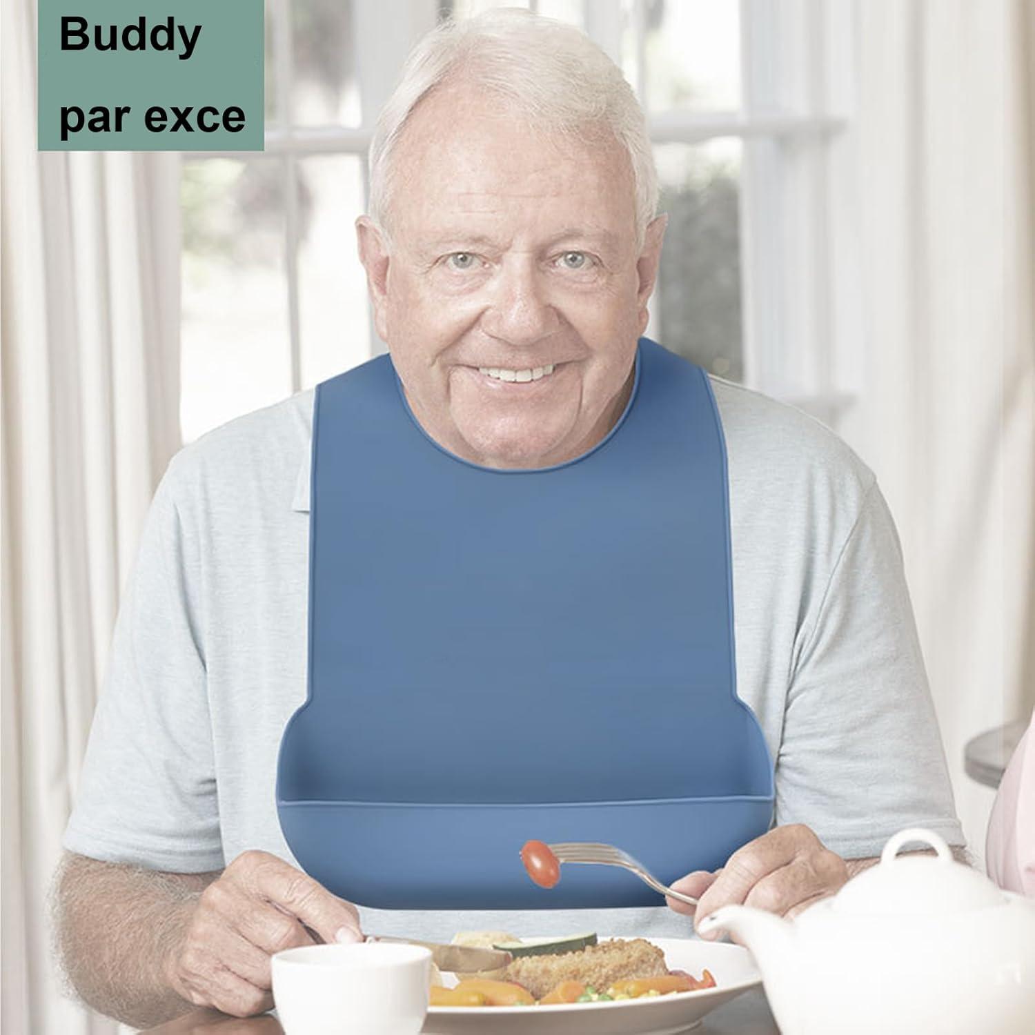 Bibs de Silicona Ajustables y Lavables para Adultos - Azul