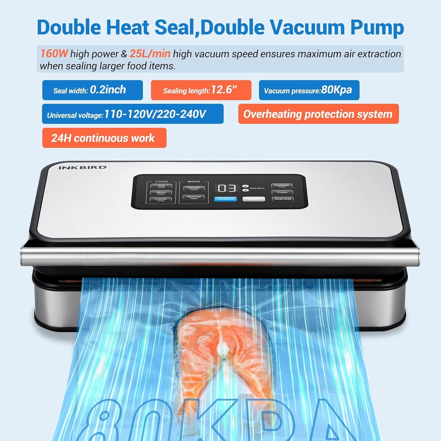 Selladora al Vacío INKBIRD 160W Automática con Doble Bomba