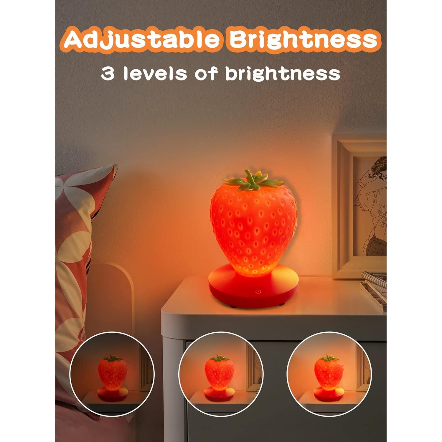 Luz Nocturna de Fresa WLHONG Recargable USB 3 Niveles