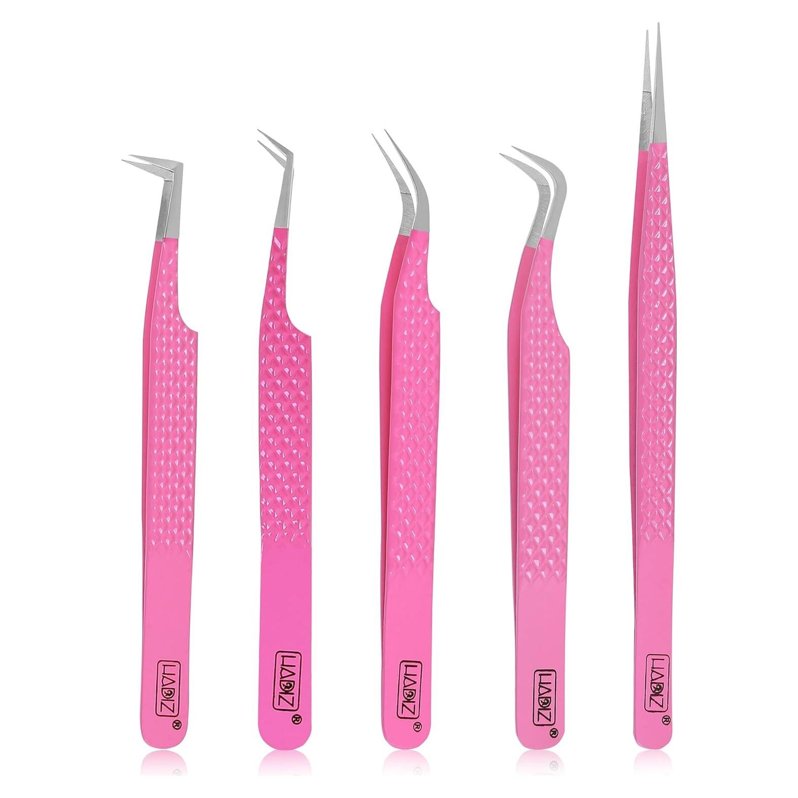 Pinzas para Extensiones de Pestañas HADIZ - 5 Piezas Punta de Fibra