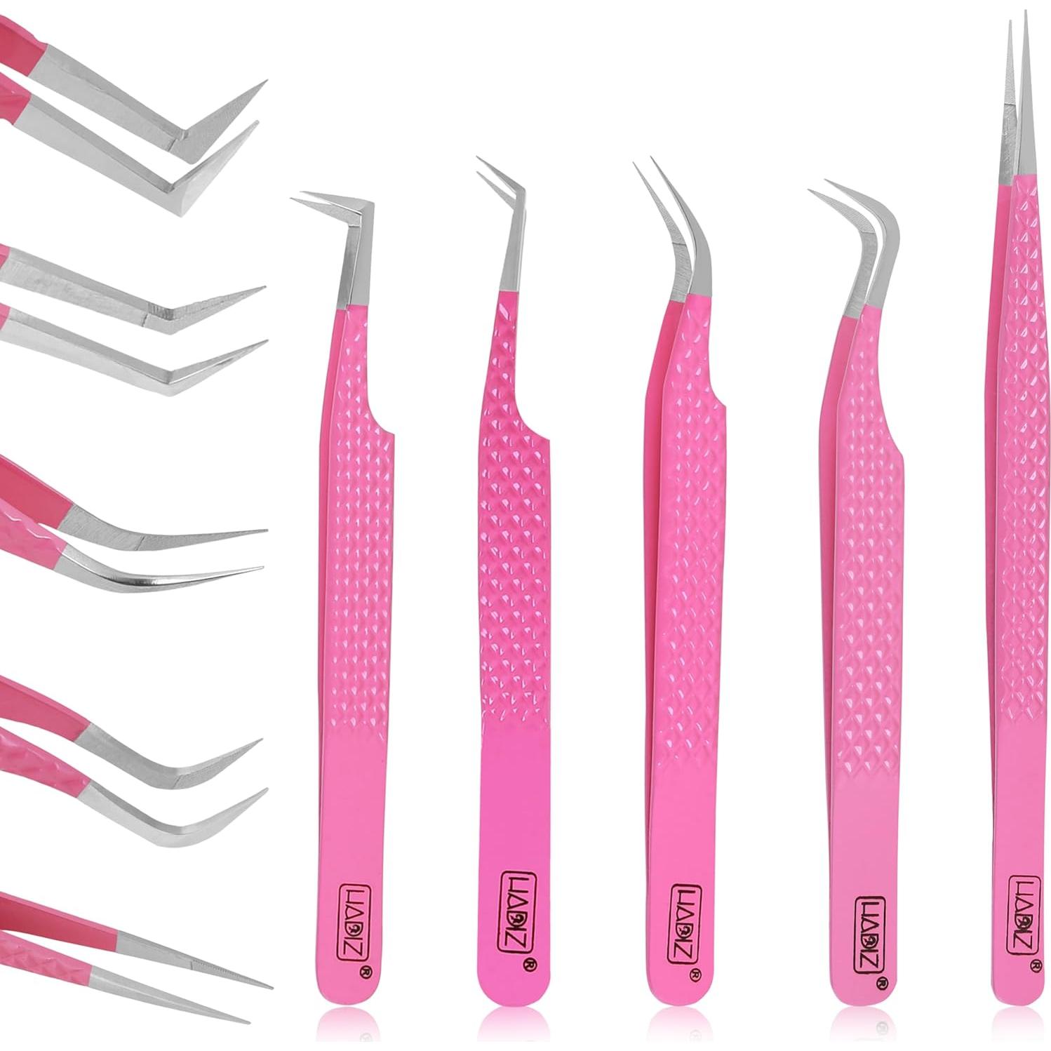 Pinzas para Extensiones de Pestañas HADIZ - 5 Piezas Punta de Fibra