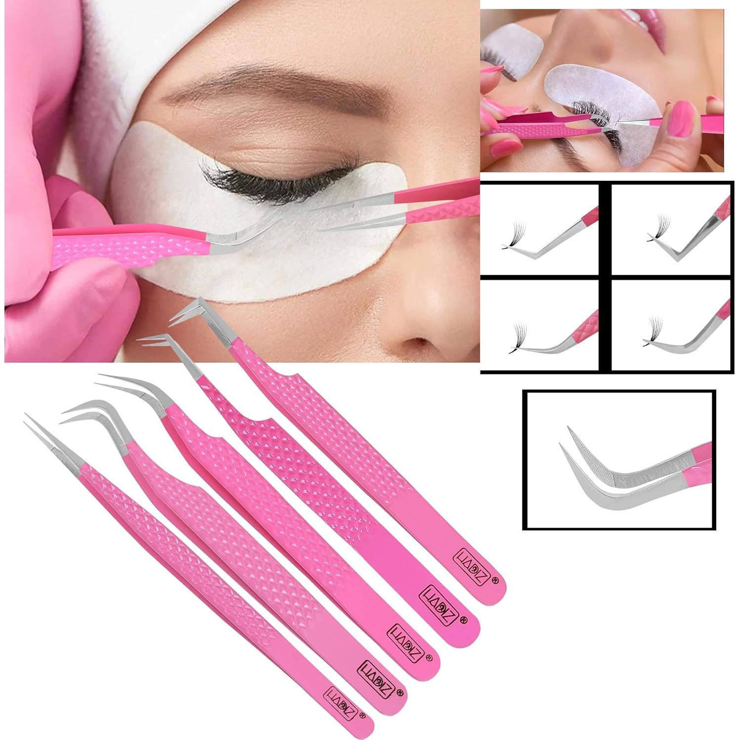 Pinzas para Extensiones de Pestañas HADIZ - 5 Piezas Punta de Fibra