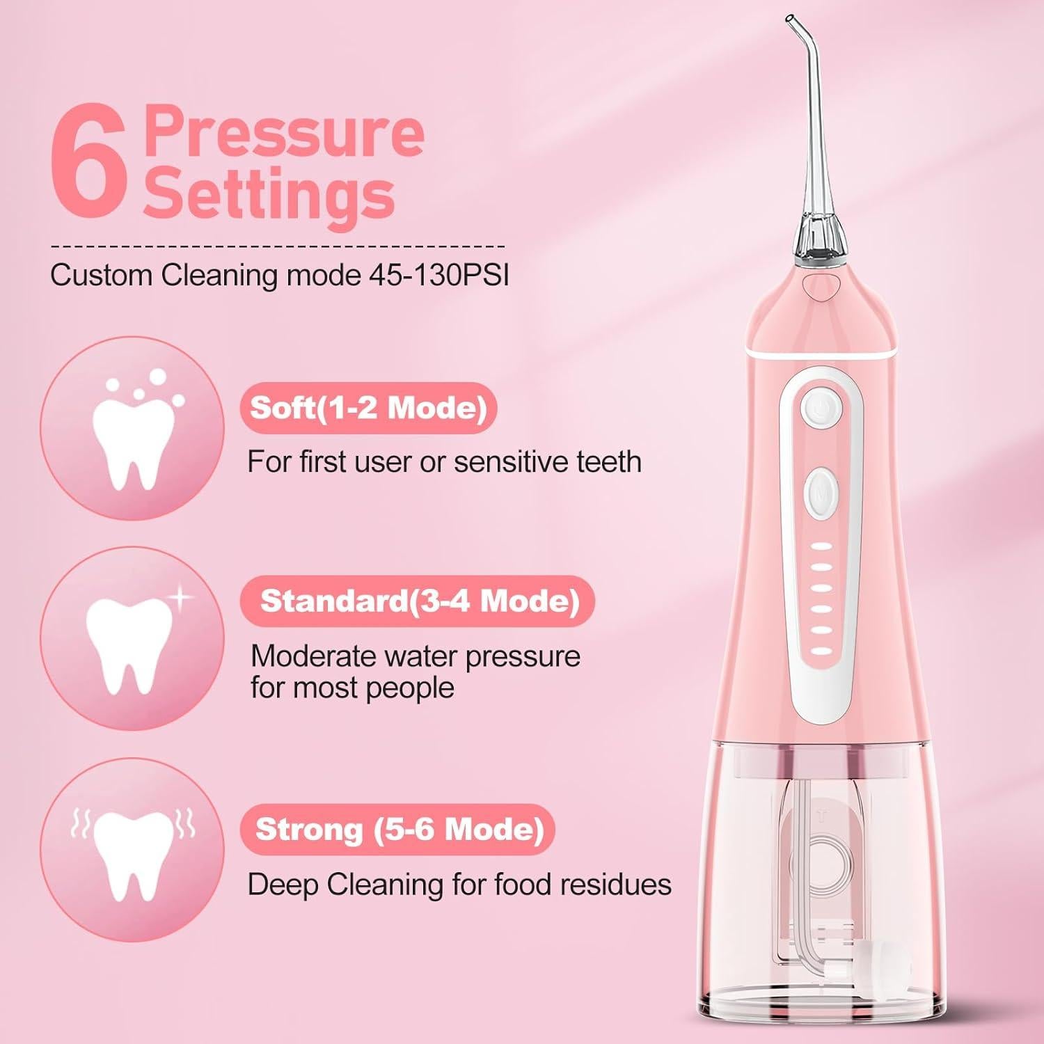 Irrigador Oral Inalámbrico Grinest FL-V28 Rosa 7 Modos 320ml