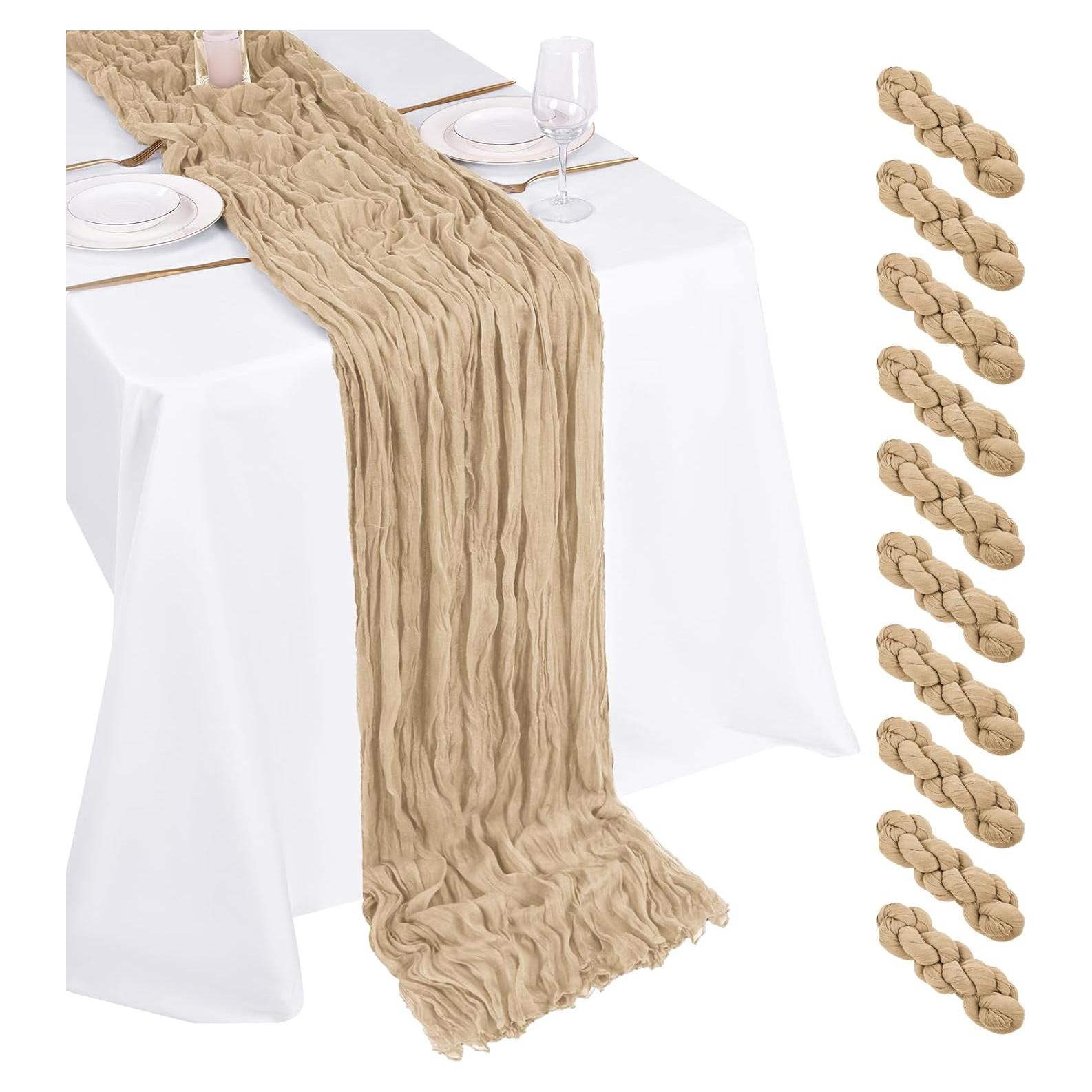 Paquete de 10 Caminos de Mesa de Gasa Beige 43x274 cm para Bodas